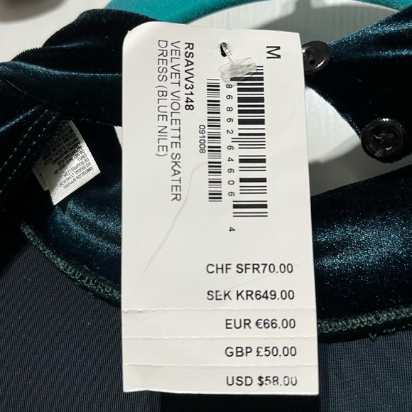 NWT M American Apparel Velvet Violette Skater Dress Green Blue Nile - Picture 8 of 8